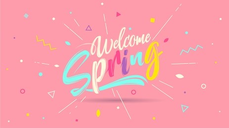 welcome spring banner. trendy textured. season vocation, weekend, holiday logo. spring time wallpaper. happy spring day. hello spring vector. lettering text. fashionable modern color styling template.