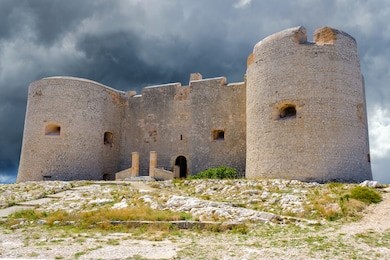 chateau d'if, famous france prison on island in the bay of marseille before the storm. castle if, france