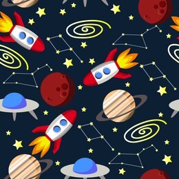 cosmos seamless texture. children's print. mars, rocket, space, stars. starry sky