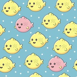 kawaii childish vector seamless pattern with cute fishes