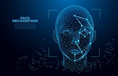 face recognition. facial recognition system concept. biometric scanning, 3d scanning. face id. identification of a person through the system of recognition. polygon vector wireframe concept. 