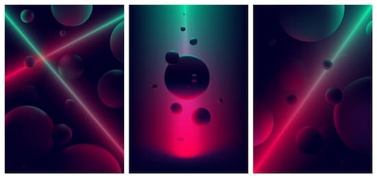 neon laser line glow illuminates a spheres,  abstract background space and planet , futuristic vector gradient poster in retro style for your design