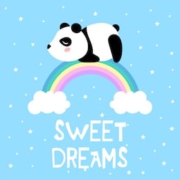 cartoon panda and rainbow, vector print