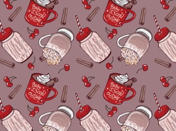 seamless pattern wallpaper with coffee drinks cherries and cinnamon sticks