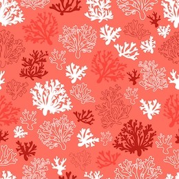 coral seamless vector pattern with color of the year 2019 - living coral color palette