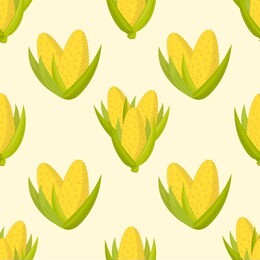 ripe cobs of sweet corn with green leaves, seamless vector pattern background