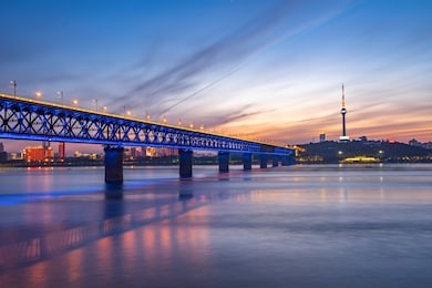 wuhan yangtze river bridge at hubei province, china, it is the first yangtze river bridge.
