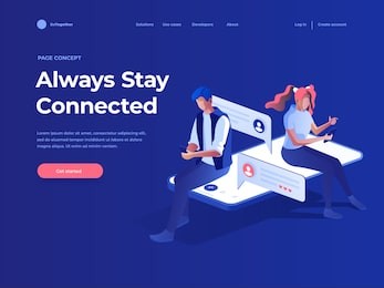 virtual relationships, online dating and social networking concept - teenagers chatting on the internet. vector 3d isometric illustration. landing page concept