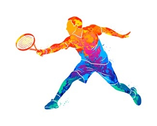 abstract tennis player with a racket from splash of watercolors. vector illustration of paints