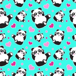 seamless pattern with cute panda bear and hearts. funny children's background, print, gift wrap.