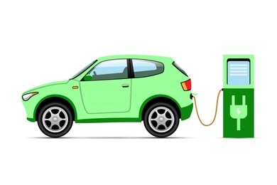 electro car at charging station on white background. eco transport concept. illustration vector.