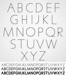 elegant light font, vector alphabet letters design. extra light, light, regular and bold versions included.