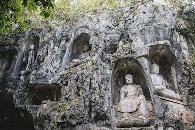 hangzhou lingyin temple flying embossed statue.  (temple of the soul's retreat) one of the largest buddhist temples in china