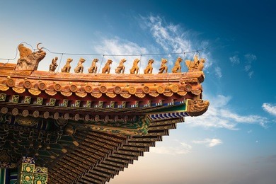 the eaves of forbidden city on the hall of supreme harmony ,the highest level of ancient architectural style in china.
