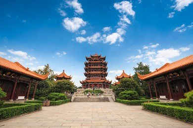 the yellow crane tower, located on snake hill in wuchang, is one of the three famous towers south of yangtze river,china