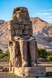 incredibly magnificent and ancient statues of colossi on the west bank of the nile. colossi memnon in luxor; luxor; egypr