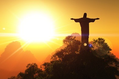 corcovado mountain in the sunset 3d render