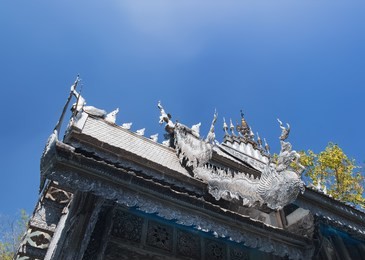 roof of wat si suphan temple with aluminium and silver decoration, chiang mai, thailand.