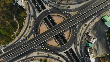 circle rama 5 road of expressway top view, road traffic an important infrastructure in thailand
