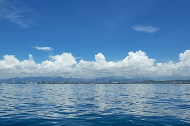 the seascape. view on the island borneo and the city kota kinabalu, malaysia.
