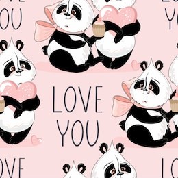 seamless pattern with valentine's day. cute panda with romantic elements. vector illustration