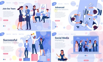 flat design  web page template set for creative business  process and  business strategy. trendy vector  illustration concept for website and mobile app.