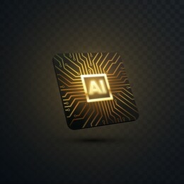 artificial intelligence concept. vector 3d technology illustration of micro chip with circuit board pattern. ai processor design. machine learning or neural network icon design