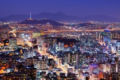 downtown skyline of seoul, south korea with seoul tower.