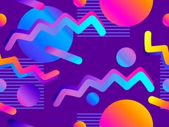memphis seamless pattern with gradient shape in the style of 80s. synthwave, futurism background. retrowave. vector illustration