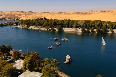 landscape of nile river at aswan city egypt