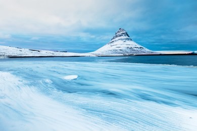 kirkjufell mountain in winter season , iceland 