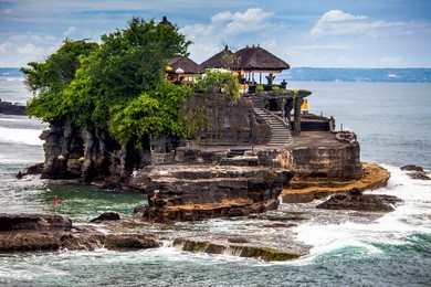tanah lot temple on sea in bali island indonesia