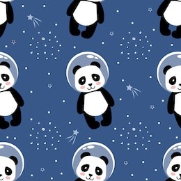 panda astronaut  in outer space seamless pattern. cute cartoon vector illustration.
