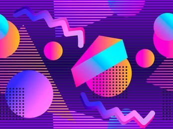 retro futurism seamless pattern. geometric elements memphis in the style of 80's. synthwave retro background. retrowave. vector illustration