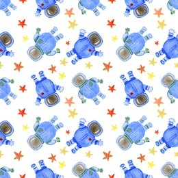 watercolor seamless pattern of flying astronauts, cute baby print, cosmic world. illustration in cartoon style with a rocket and astronauts. on a white background.perfect for wallpaper,print,packaging