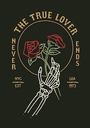 vintage tattoo vector illustration of skull hand holding rose for his lover