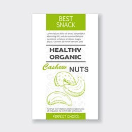 healthy organic cashew nut vertical label. vector packaging design. hand drawn cashew. isolated.