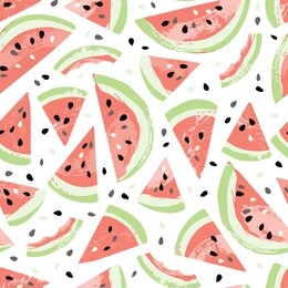 hand drawn vector seamless pattern with watermelon and seeds on white background