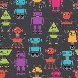 cartoon robots seamless pattern.