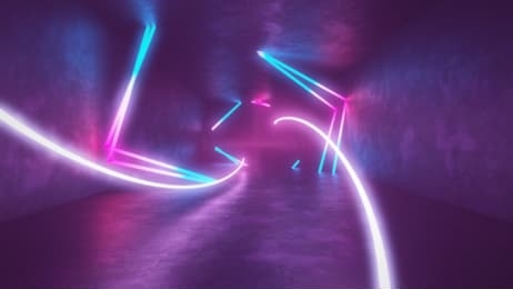 4k 3d render, looped animation tunnel, abstract seamless background, fluorescent ultraviolet light, glowing neon lines, moving forward inside endless tunnel, blue pink spectrum, modern colorful