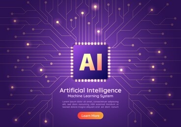 web banner artificial intelligence ai chip on computer circuit board. ai and machine learning concept landing page.