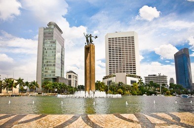 selamat datang monument and fountain in center of jakarta, indonesia.
