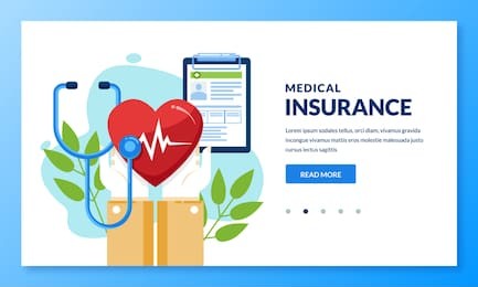 health insurance concept. vector flat medical care illustration. hands holding heart and health insurance sheet. landing page or banner design template for medicine and healthcare themes.