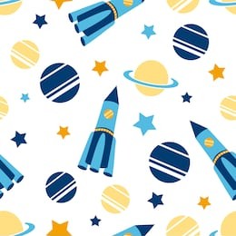 rocket space ship  flat colorful cute seamless vector pattern. space elements seamless pattern. space background. space doodle illustration. vector illustration. 