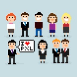 pixel art office people, vector illustration
