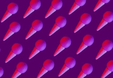 ice cream on neon colorful background. minimal summer concept. flat lay.