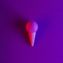 ice cream on neon colorful background. minimal summer concept. flat lay.