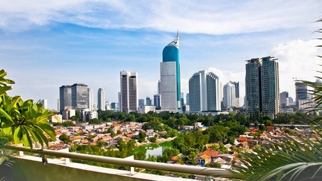 panoramic cityscape of indonesia capital city jakarta at suny day