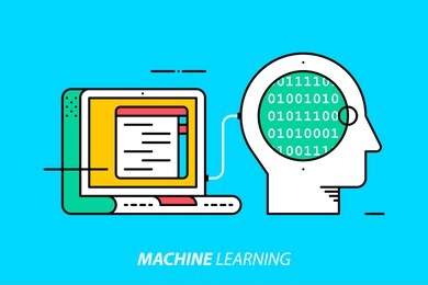 machine learning. colorful illustration on bright cyan background. modern outline style. 
