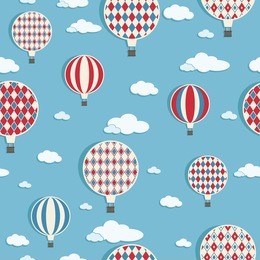seamless pattern of hot air balloons with clipping path
